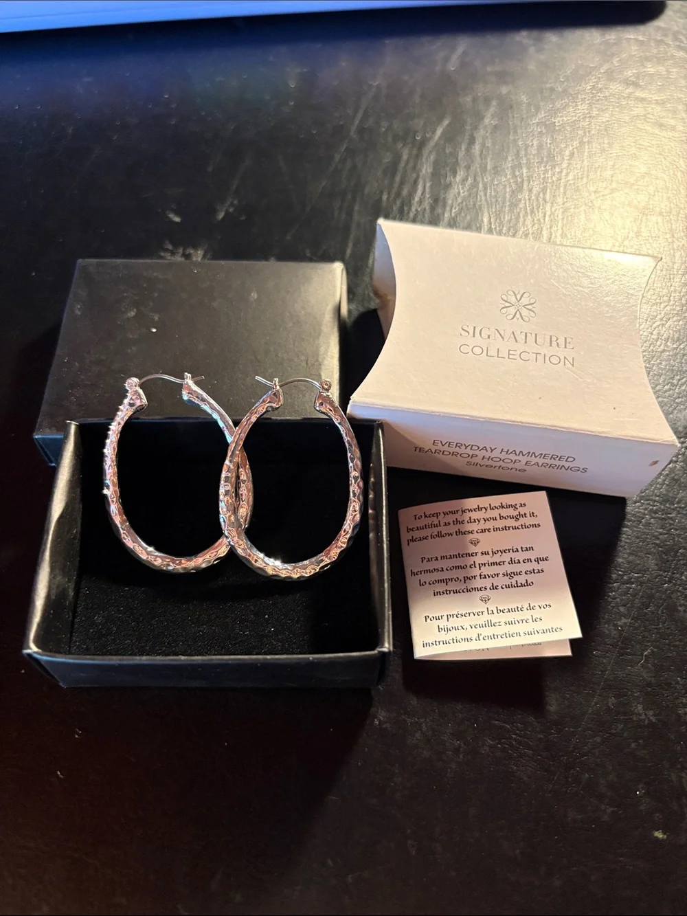 Avon Silver Hammered Teardrop Hoop Earrings